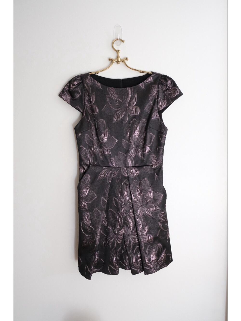 Alice & Olivia Dress Women 6 Black Metallic Floral Mini Party Evening Cocktail